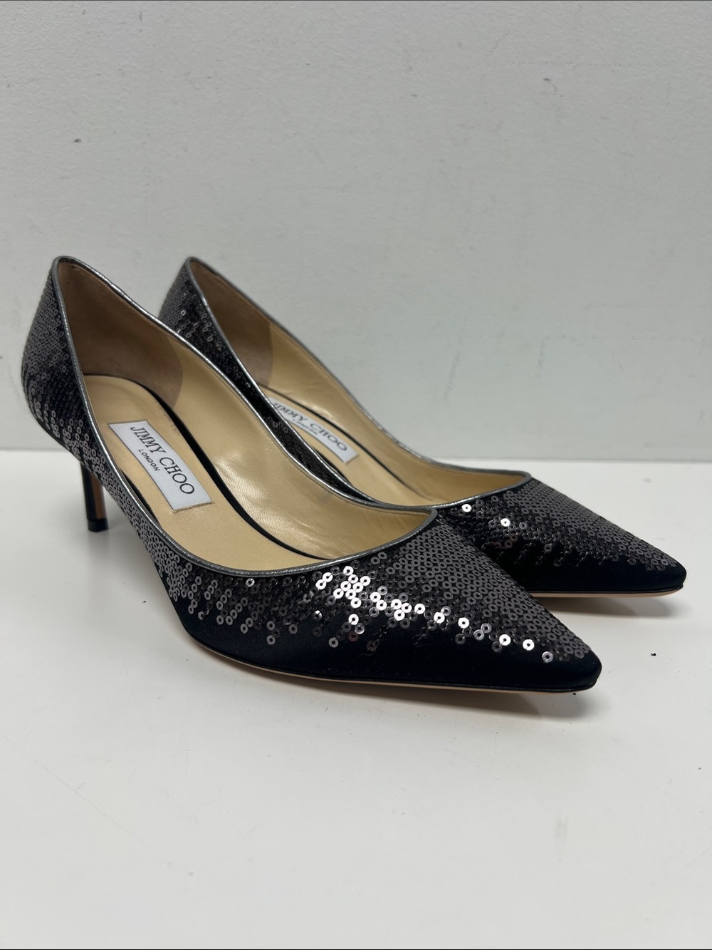 Jimmy Choo Black Sequin Pointed Toe Pumps